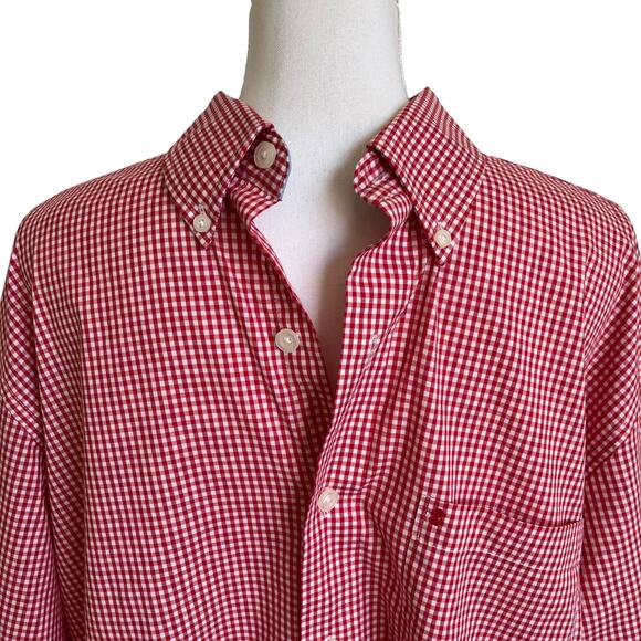 Izod Shirt Men's Size Large Tall Red Gingham Check Non Iron Dress Casual Checked - Picture 4 of 10